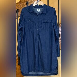 Old Navy Chambray  Dress Long Sleeve 1/2 Button Front Dark Wash SZ. Large